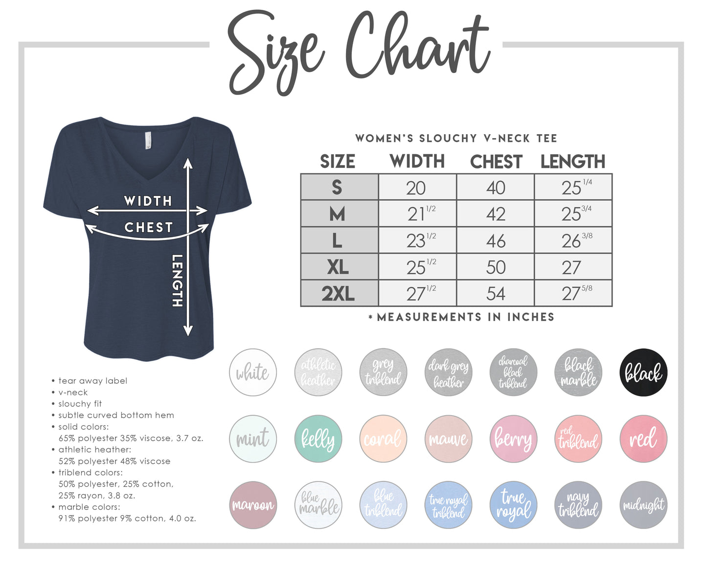 the size chart for a women's v - neck t - shirt