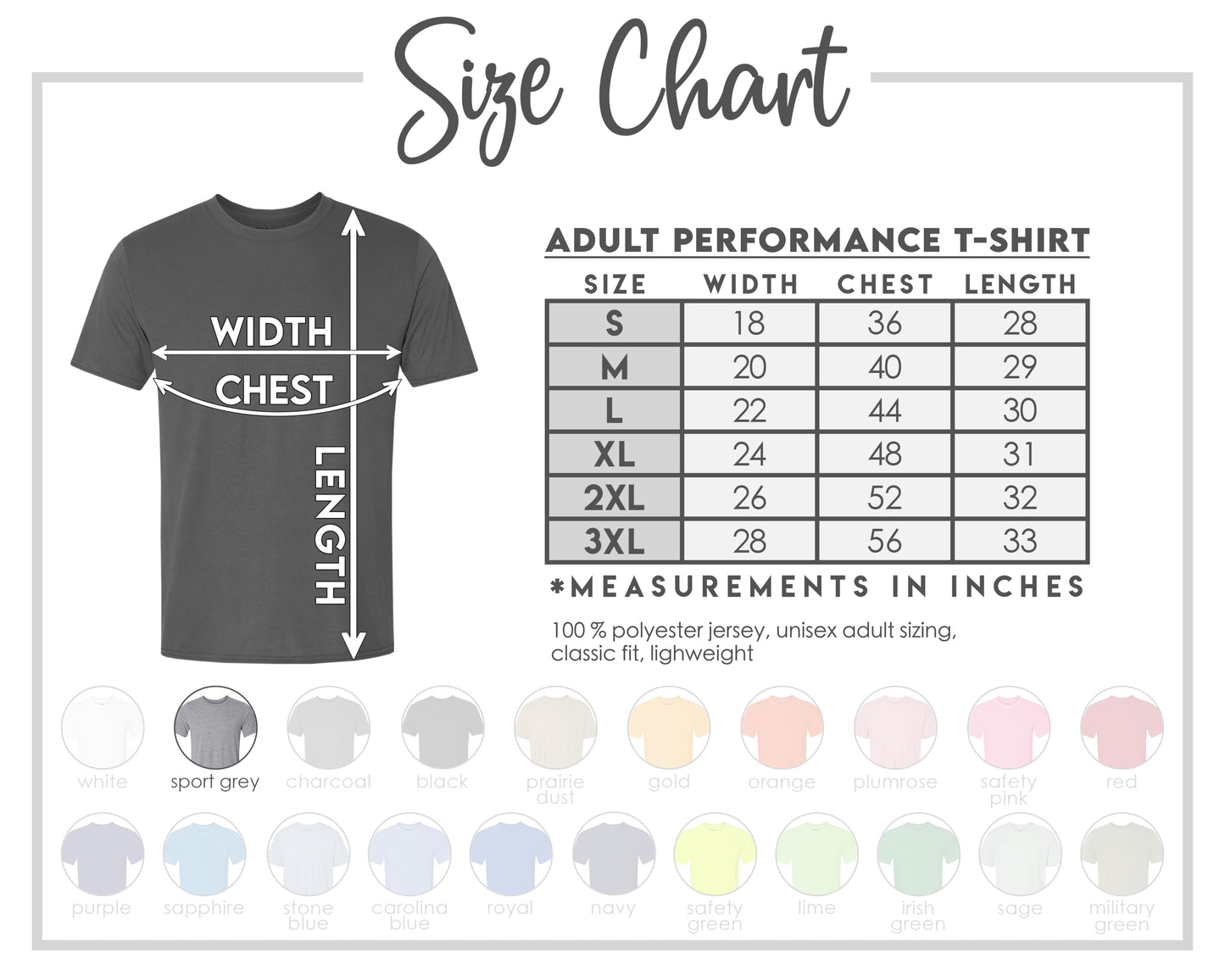the size chart for a men's t - shirt